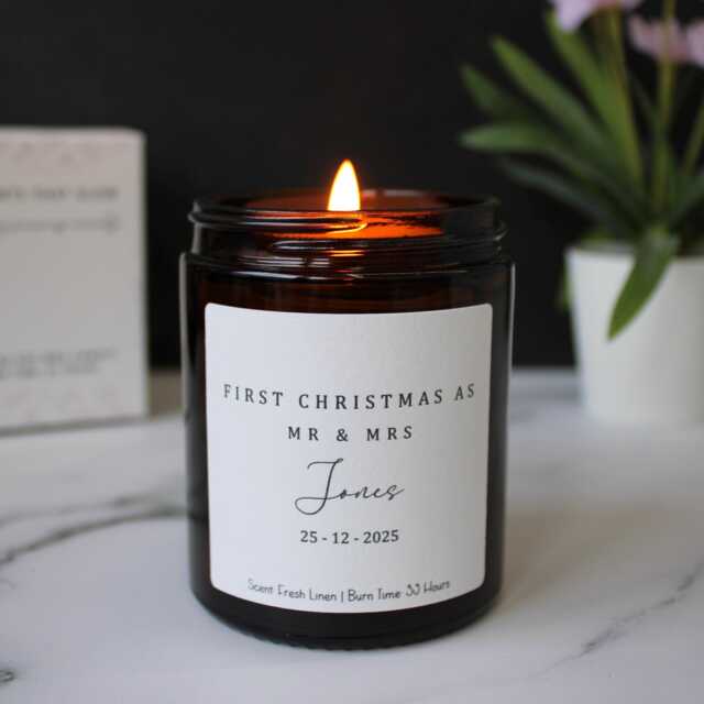First Christmas As A Married Couple, Newlyweds Candle, First Mr & Mrs Gift - image 1