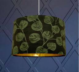 New Luxury Premium Quality Velvet Green Leaf Plant Print On Dark Fabric Lamp Shade Pendant Light