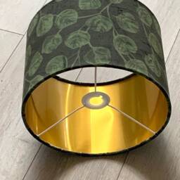 New Luxury Premium Quality Velvet Green Leaf Plant Print On Dark Fabric Lamp Shade Pendant Light - thumbnail 4