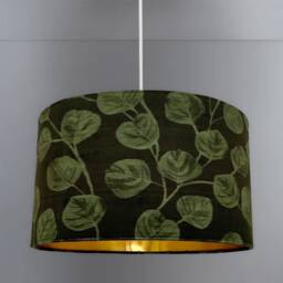 New Luxury Premium Quality Velvet Green Leaf Plant Print On Dark Fabric Lamp Shade Pendant Light - thumbnail 2