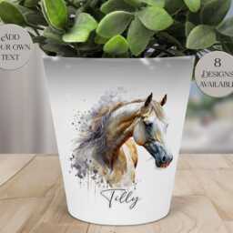 Personalised Watercolour Horse Plant Pot - Custom Pen/Makeup Brush Holder Memorial Keepsake Equestrian Gift - thumbnail 2