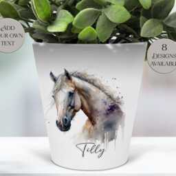 Personalised Watercolour Horse Plant Pot - Custom Pen/Makeup Brush Holder Memorial Keepsake Equestrian Gift - thumbnail 3