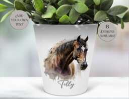 Personalised Watercolour Horse Plant Pot - Custom Pen/Makeup Brush Holder Memorial Keepsake Equestrian Gift - thumbnail 1