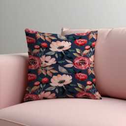 Romantic Floral Cushion Cover, Blush & Red Watercolor Flowers Pillow Case, Navy Classic Farmhouse Decorative Throw Cover - thumbnail 2
