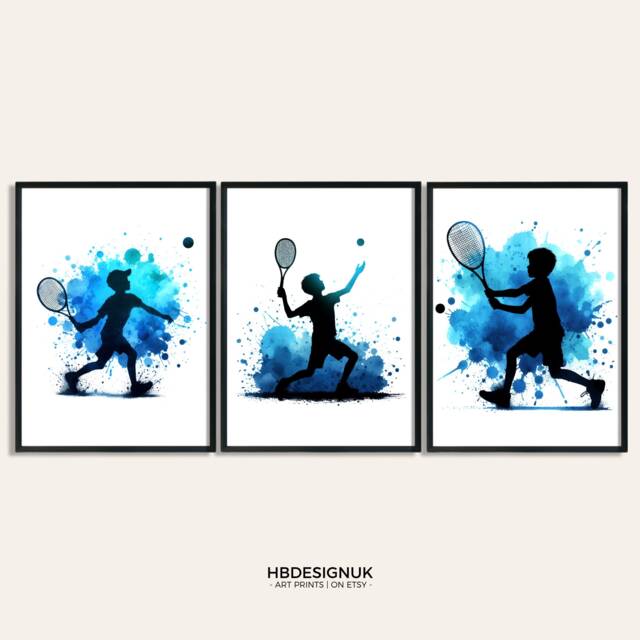 Boy Tennis Player Print - Set Of 3 Posters - Sport Prints Poster Decor Kids Room Artwork Gift Boys Art - image 1