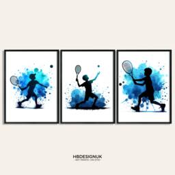 Boy Tennis Player Print - Set Of 3 Posters - Sport Prints Poster Decor Kids Room Artwork Gift Boys Art - thumbnail 1