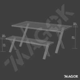 Birch Plywood Dining Set Sustainable Wood Table & Bench, Steel X Frame - thumbnail 4