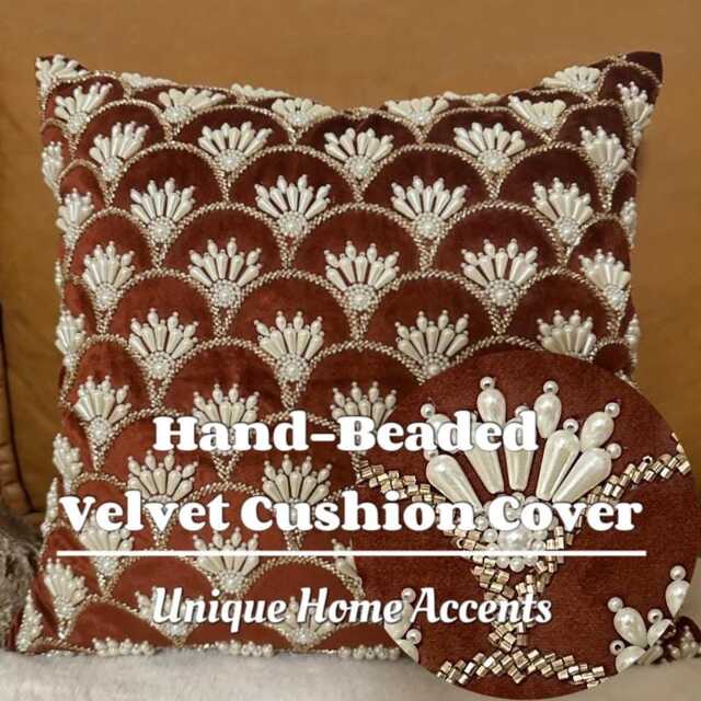 Exclusive Hand-Beaded Velvet Cushion Cover - Limited Pearl Embroidery Edition Unique Luxury Throw Pillow Artisanal 45x45 - image 1