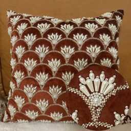 Exclusive Hand-Beaded Velvet Cushion Cover - Limited Pearl Embroidery Edition Unique Luxury Throw Pillow Artisanal 45x45 - thumbnail 3