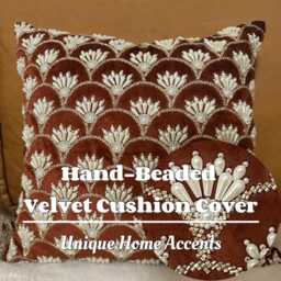 Exclusive Hand-Beaded Velvet Cushion Cover - Limited Pearl Embroidery Edition Unique Luxury Throw Pillow Artisanal 45x45