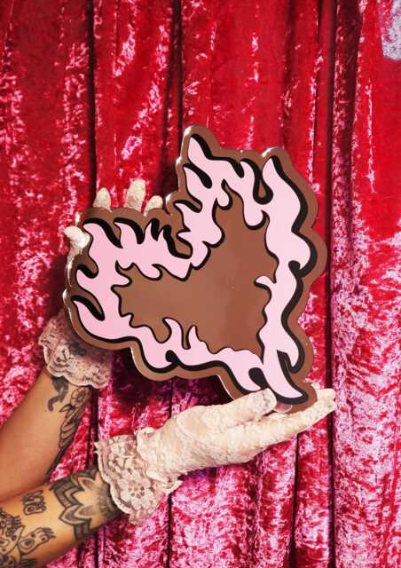 Flaming Heart Mirror - Pink & Black - image 1