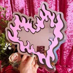Flaming Heart Mirror - Pink & Black - thumbnail 2