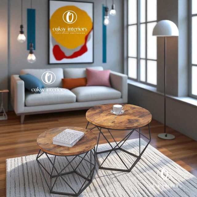 Rustic Coffee Table Set Of 2 - Round Tables Industrial Side Wooden Accent Tables, Small Sofa Table, Living Room Furniture - image 1