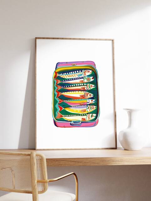 Fish Art Print, Sardines Poster, Food Art, Seafood Vintage Kitchen Decor, Restaurant Cafe Poster - image 1