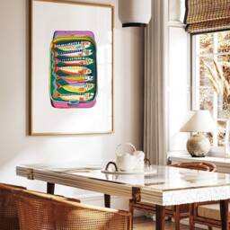 Fish Art Print, Sardines Poster, Food Art, Seafood Vintage Kitchen Decor, Restaurant Cafe Poster - thumbnail 3