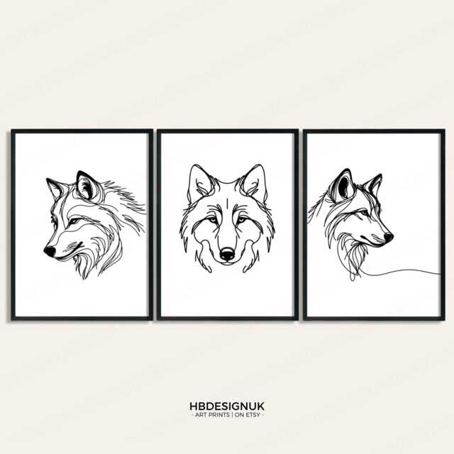 Minimal Wolf Wall Art - Animal Print - Prints Artwork Vibrant Decor Black & White Line Poster Abstract Drawing - image 1