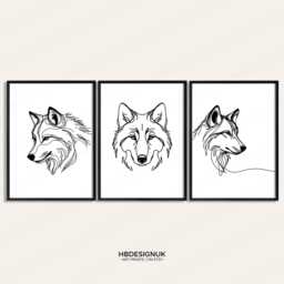 Minimal Wolf Wall Art - Animal Print - Prints Artwork Vibrant Decor Black & White Line Poster Abstract Drawing - thumbnail 1