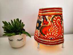 Hand-Painted Leather Peacock Lampshade Boho Ambient Light - thumbnail 1