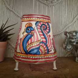 Hand-Painted Leather Peacock Lampshade Boho Ambient Light - thumbnail 4