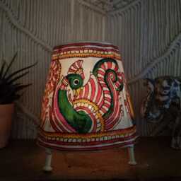 Hand-Painted Leather Peacock Lampshade Boho Ambient Light - thumbnail 3