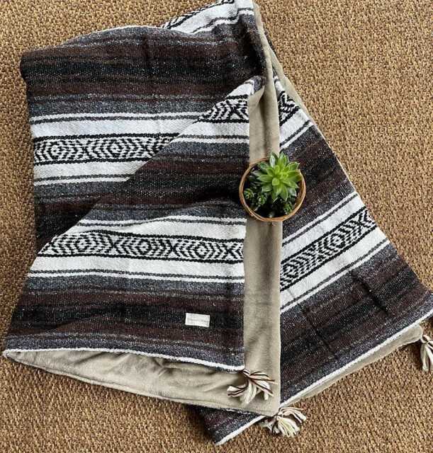 Brown Mocha Large Mexican Blanket. Serape With Minky Plush Backing - image 1