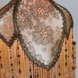 Antique Victorian Cast Iron Lamp With Hand Sewn & Beaded Shade - thumbnail 2