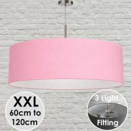 xxl Pink Drum Lampshade, Cotton Linen Fabric, 60cm-120cm Diameter, 3 Light Fitting