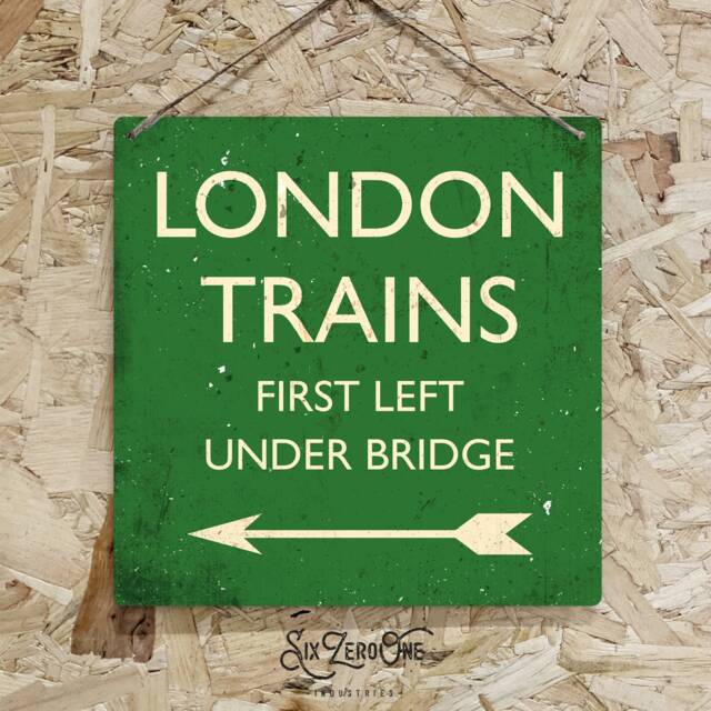 London Trains Left Metal Sign Landscape - Various Colours Train Station Vintage Worn Rusty Look Print - image 1