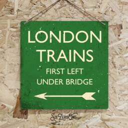 London Trains Left Metal Sign Landscape - Various Colours Train Station Vintage Worn Rusty Look Print - thumbnail 1