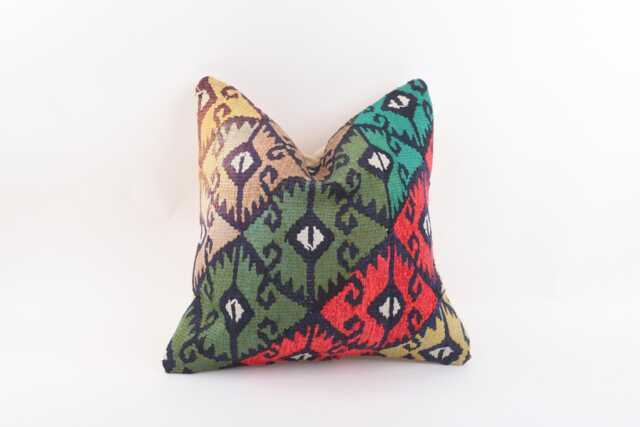 Vintage Turkish Kilim Pillow Cover, Handwoven Wool, 16x16 - image 1