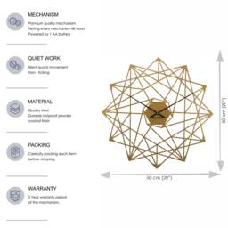 Geometric Metal Wall Clock - Stylish Bronze Design Art Gold Home Decor Gift - thumbnail 4