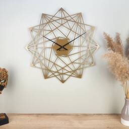 Geometric Metal Wall Clock - Stylish Bronze Design Art Gold Home Decor Gift - thumbnail 2