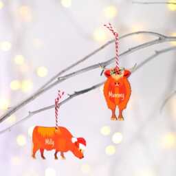 Personalised Highland Cow Family Christmas Ornament, Farmhouse Xmas Decor - thumbnail 2