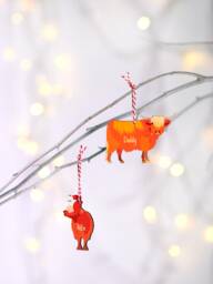 Personalised Highland Cow Family Christmas Ornament, Farmhouse Xmas Decor