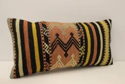 Boho Lumbar Kilim Pillow Cover, Vintage Turkish Rug - 12x24 Inch - thumbnail 1