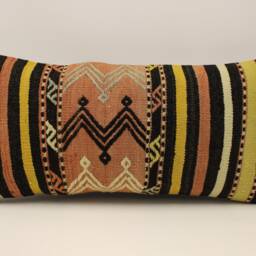 Boho Lumbar Kilim Pillow Cover, Vintage Turkish Rug - 12x24 Inch - thumbnail 2