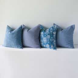 Blue & White Throw Pillow Cover Set, Aztec, Striped, Cotton Linen - 20x20 In - thumbnail 1