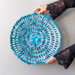 Handmade Turquoise Porcelain Bowl, Openwork Ceramic Art - 19 In - thumbnail 2
