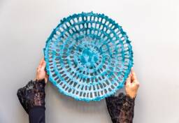 Handmade Turquoise Porcelain Bowl, Openwork Ceramic Art - 19 In - thumbnail 1