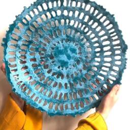 Handmade Turquoise Porcelain Bowl, Openwork Ceramic Art - 19 In - thumbnail 4