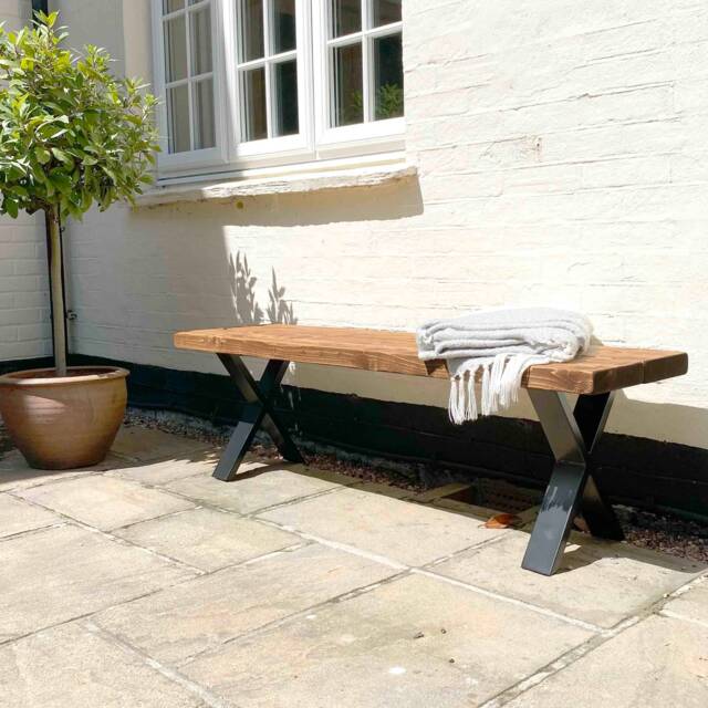 Garden Bench Handcrafted Using Sustainable Solid Wood - X-Frame Ben Simpson Furniture - image 1