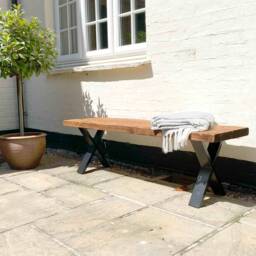 Garden Bench Handcrafted Using Sustainable Solid Wood - X-Frame Ben Simpson Furniture - thumbnail 1