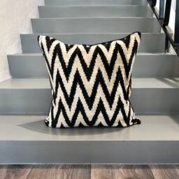 Velvet Ikat Pillow Cover Zigzag Black - Decorative Cushion For Sofa Or Bed - thumbnail 2