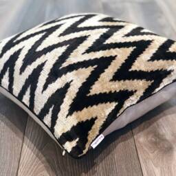 Velvet Ikat Pillow Cover Zigzag Black - Decorative Cushion For Sofa Or Bed - thumbnail 3