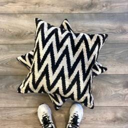 Velvet Ikat Pillow Cover Zigzag Black - Decorative Cushion For Sofa Or Bed - thumbnail 4