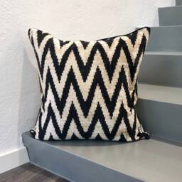 Velvet Ikat Pillow Cover Zigzag Black - Decorative Cushion For Sofa Or Bed - thumbnail 1