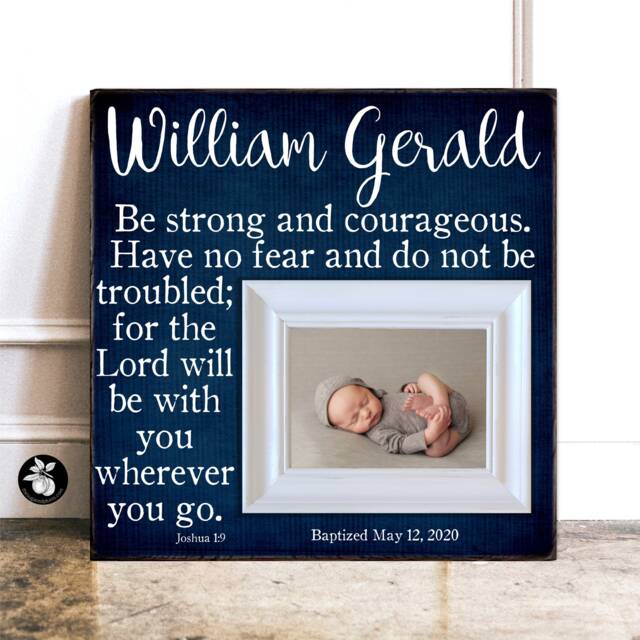 Baptism Gift Boy Picture Frame Godson Bible Verse Sign 16x16 - image 1