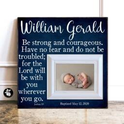 Baptism Gift Boy Picture Frame Godson Bible Verse Sign 16x16 - thumbnail 1