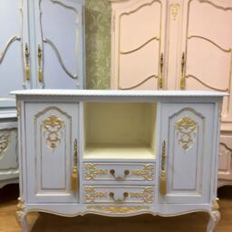 Carved French Oak Tv Unit - Antique Louie Blue Sideboard - thumbnail 3