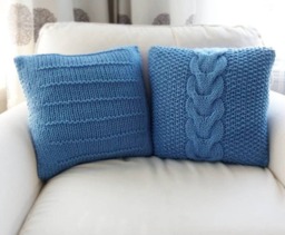 Hand-Knitted Nautical Blue Cable Knit Throw Pillow Cover Set - 16x16 - thumbnail 1
